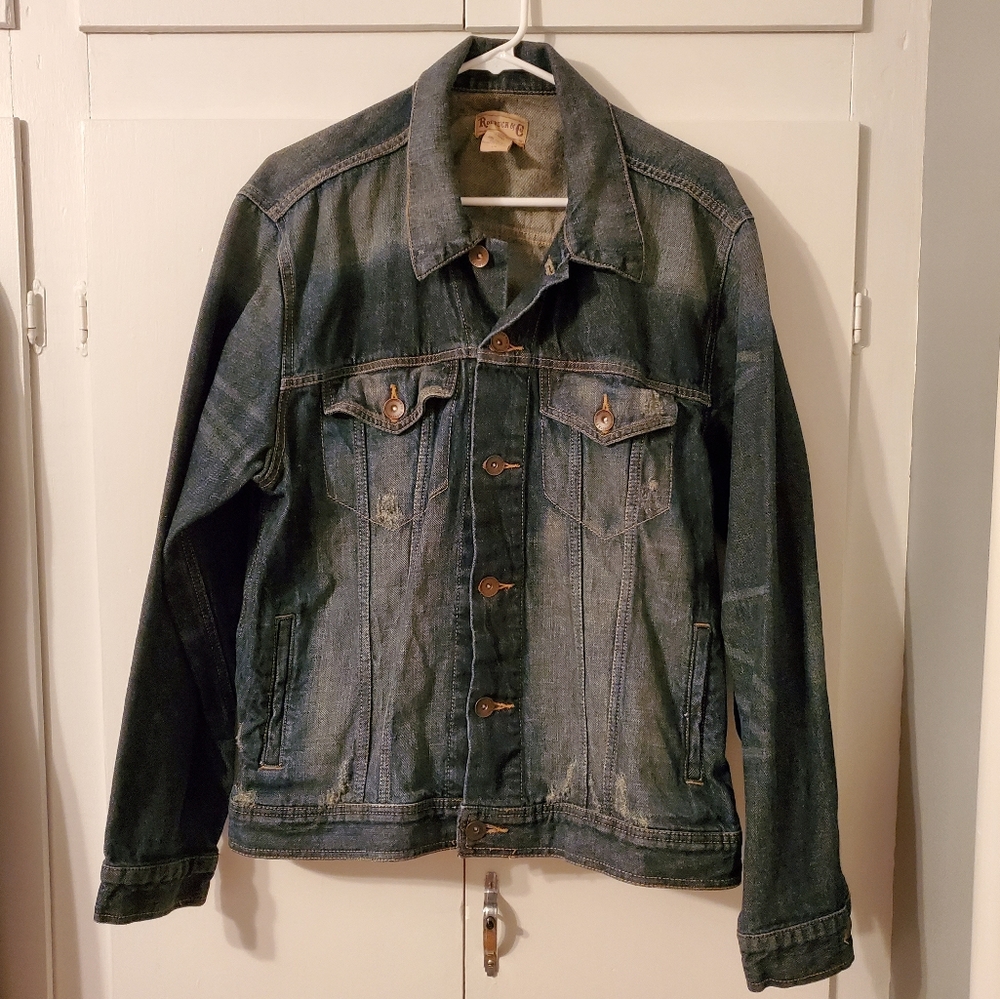 Men's Roebuck & Co Distressed Dark Wash Denim Jacket